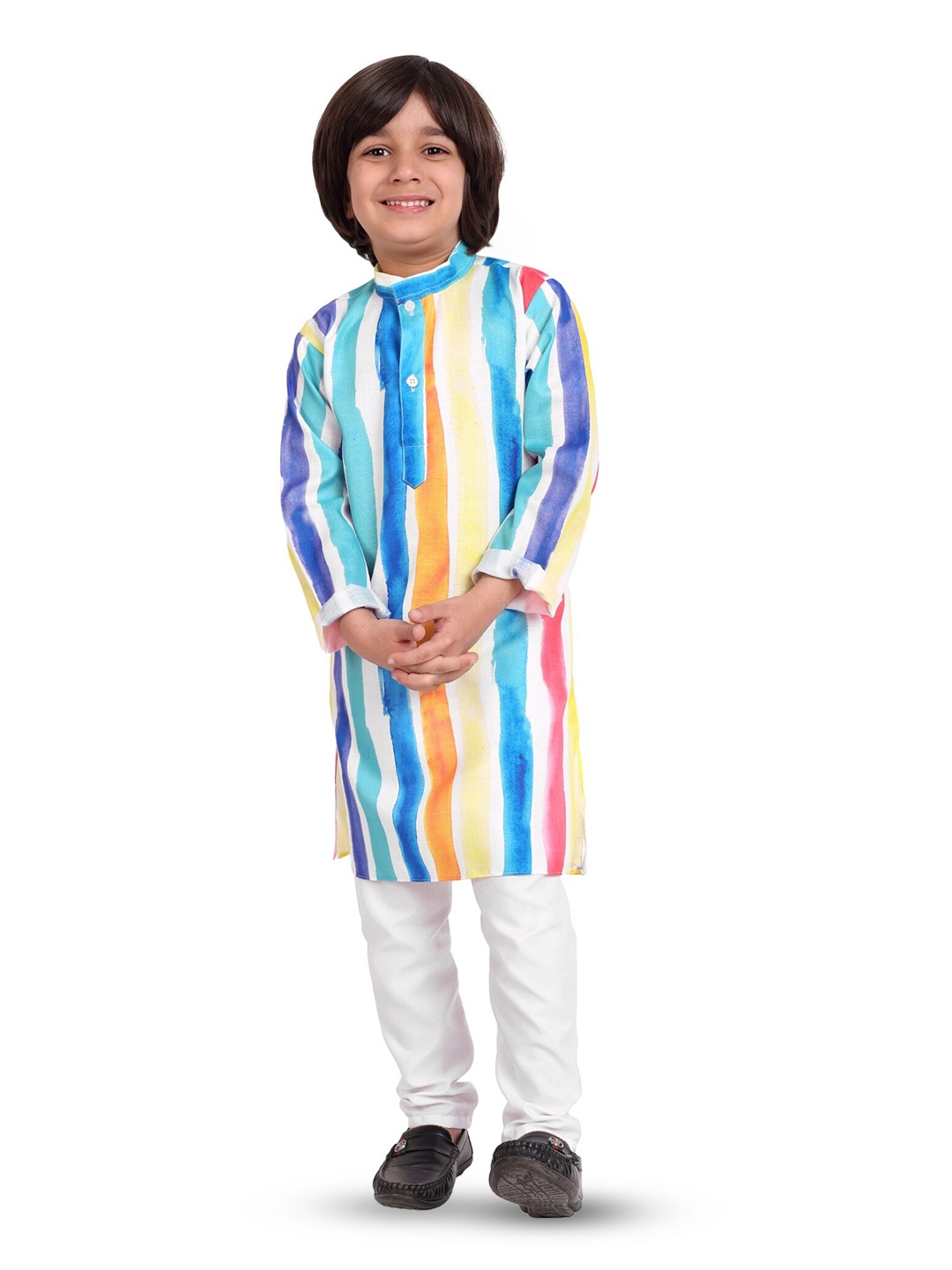 

DIGIMART Boys Striped Pure Cotton Kurta with Trousers, Turquoise blue