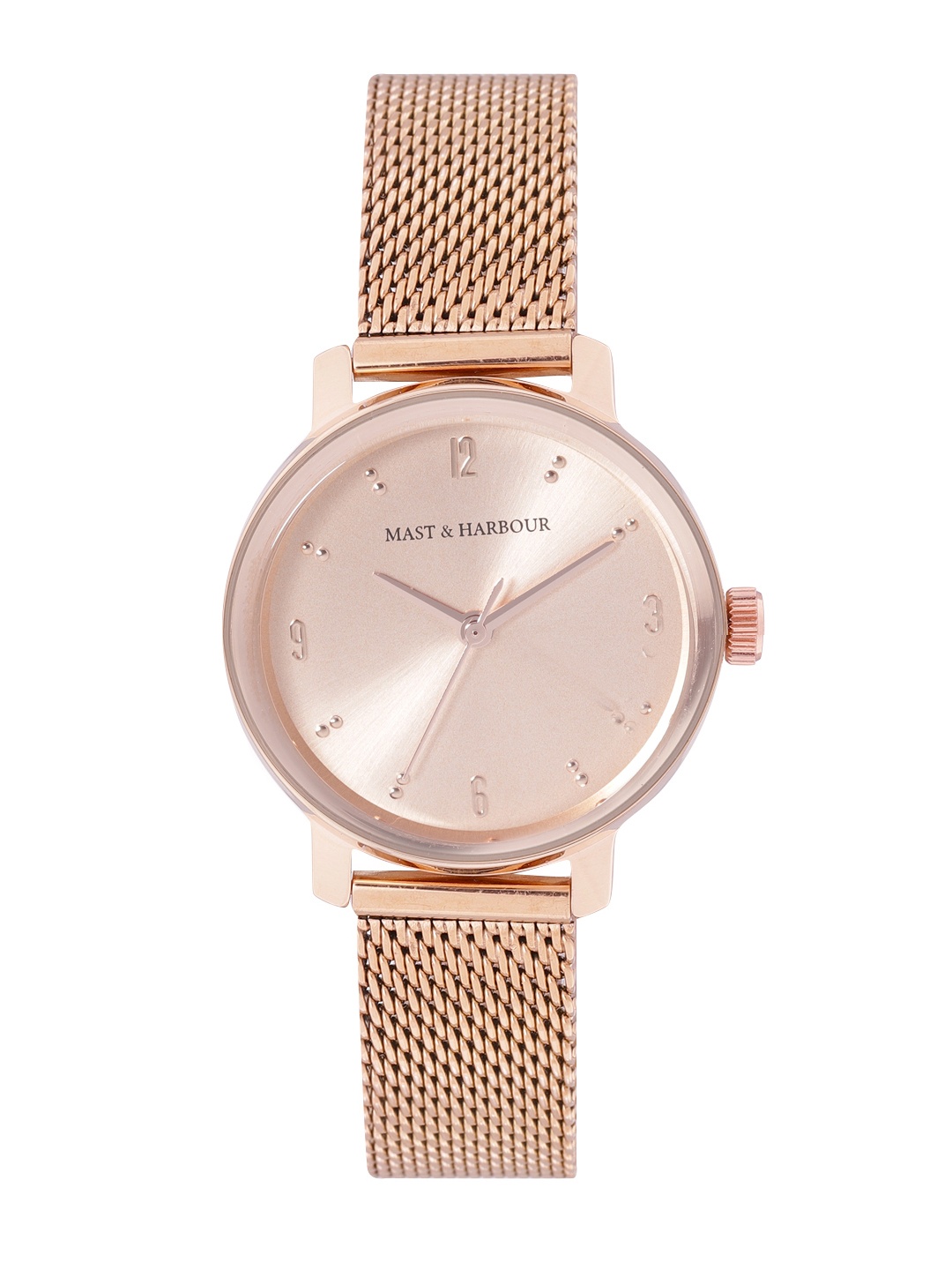 

Mast & Harbour Women Rose Gold-Toned Brass Embellished Dial & Rose Gold Toned Stainless Steel Bracelet Style Watch