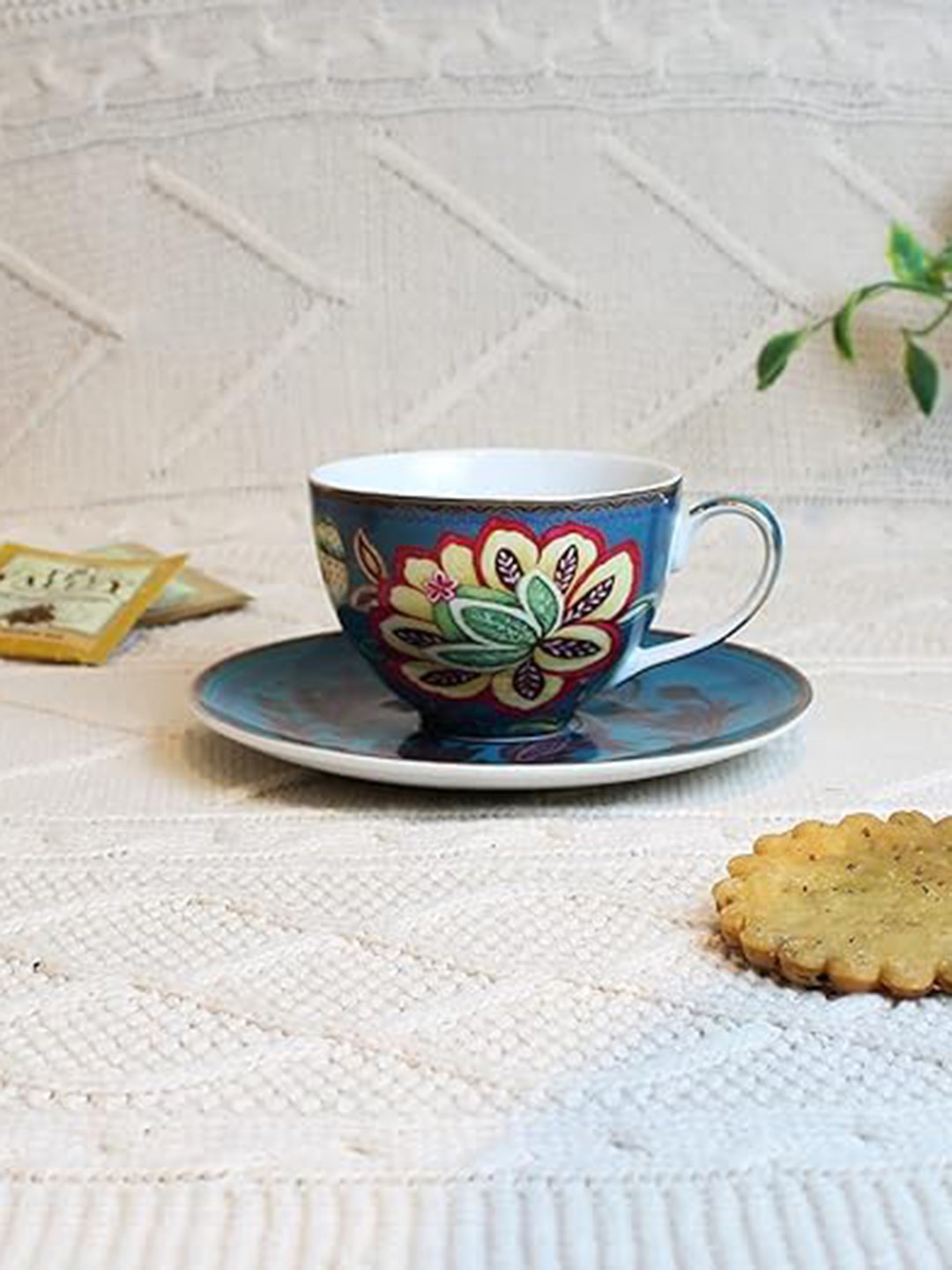 

Izzhaar Summer Haze Blue & Pink 4 Pieces Printed Ceramic Glossy Cups & Saucers -180ml Each