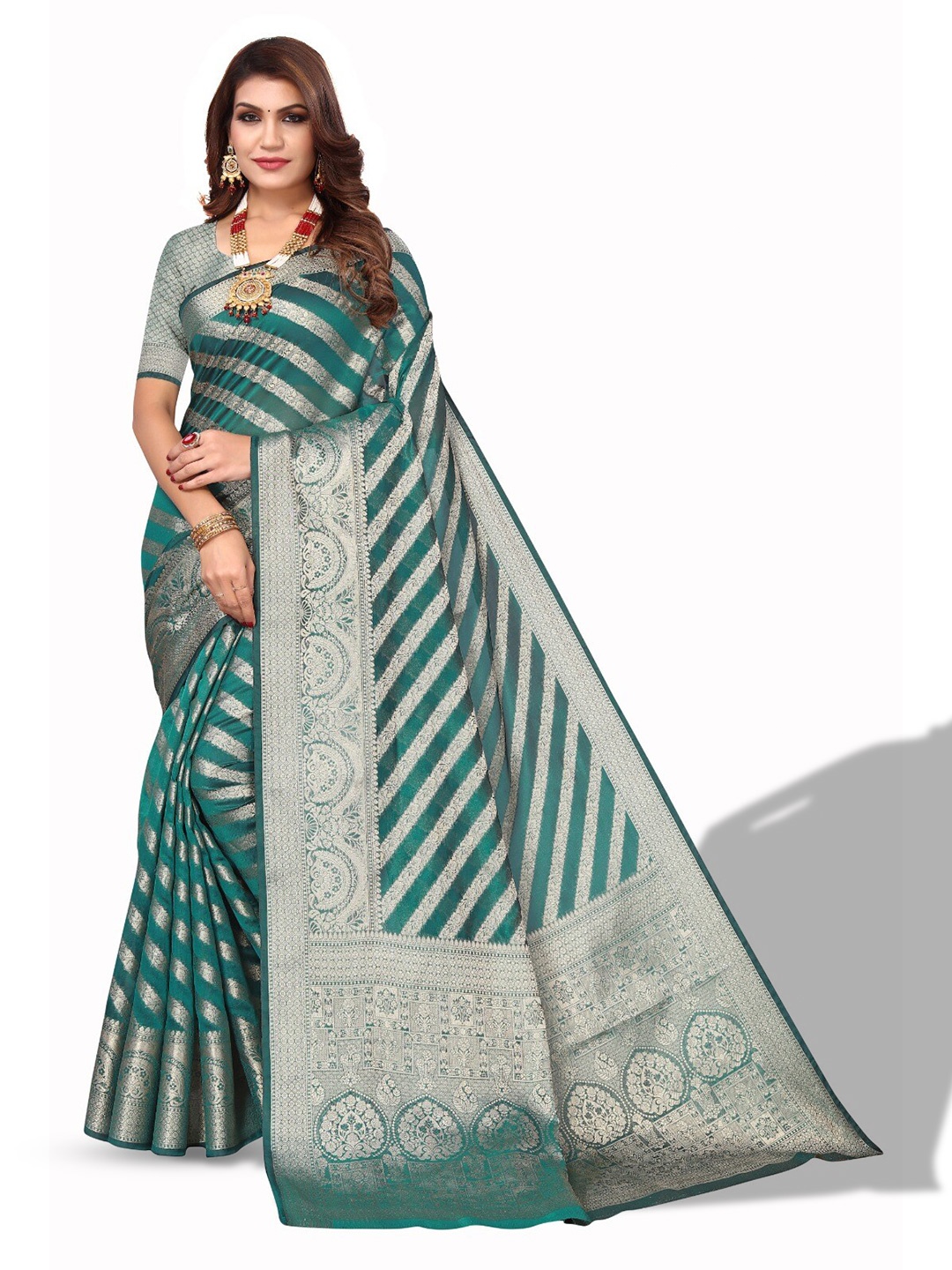 

DIVASTRI Ethnic Woven Design Zari Saree, Teal