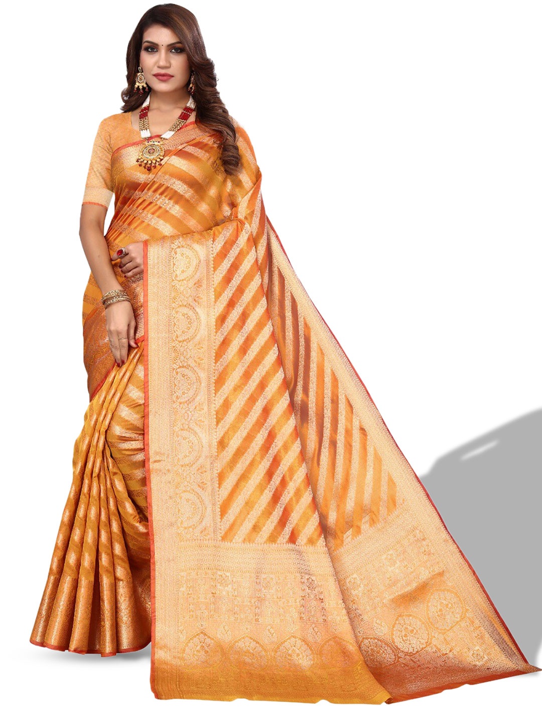 

DIVASTRI Ethnic Woven Design Zari Saree, Orange