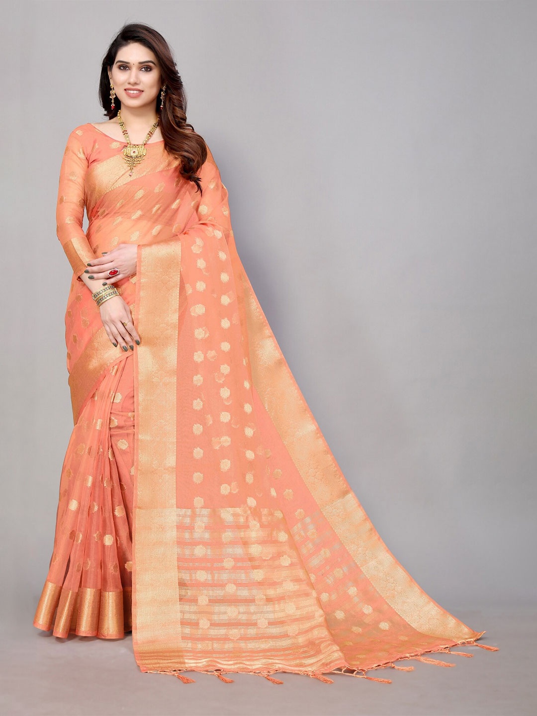 

DIVASTRI Ethnic Motifs Woven Design Zari Saree, Peach