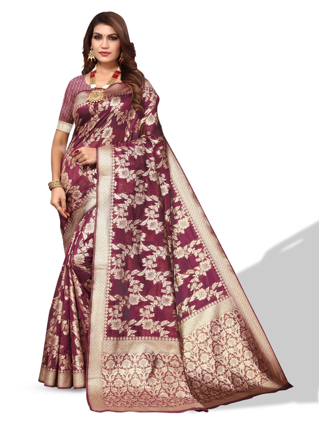 

DIVASTRI Floral Woven Design Zari Saree, Magenta