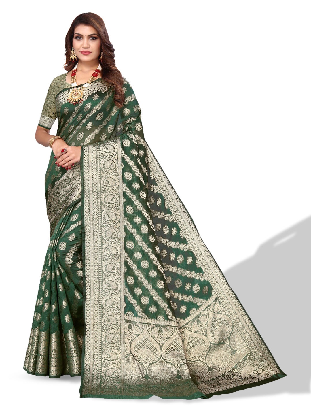 

DIVASTRI Ethnic Woven Design Zari Saree, Green