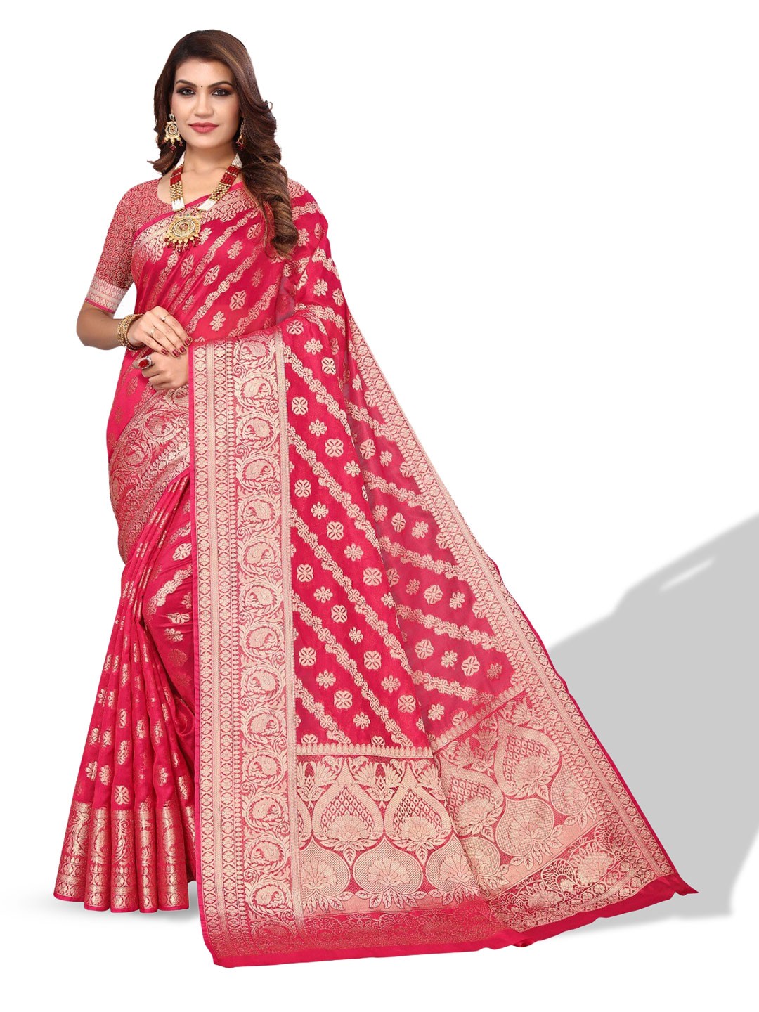

DIVASTRI Ethnic Woven Design Zari Saree, Pink