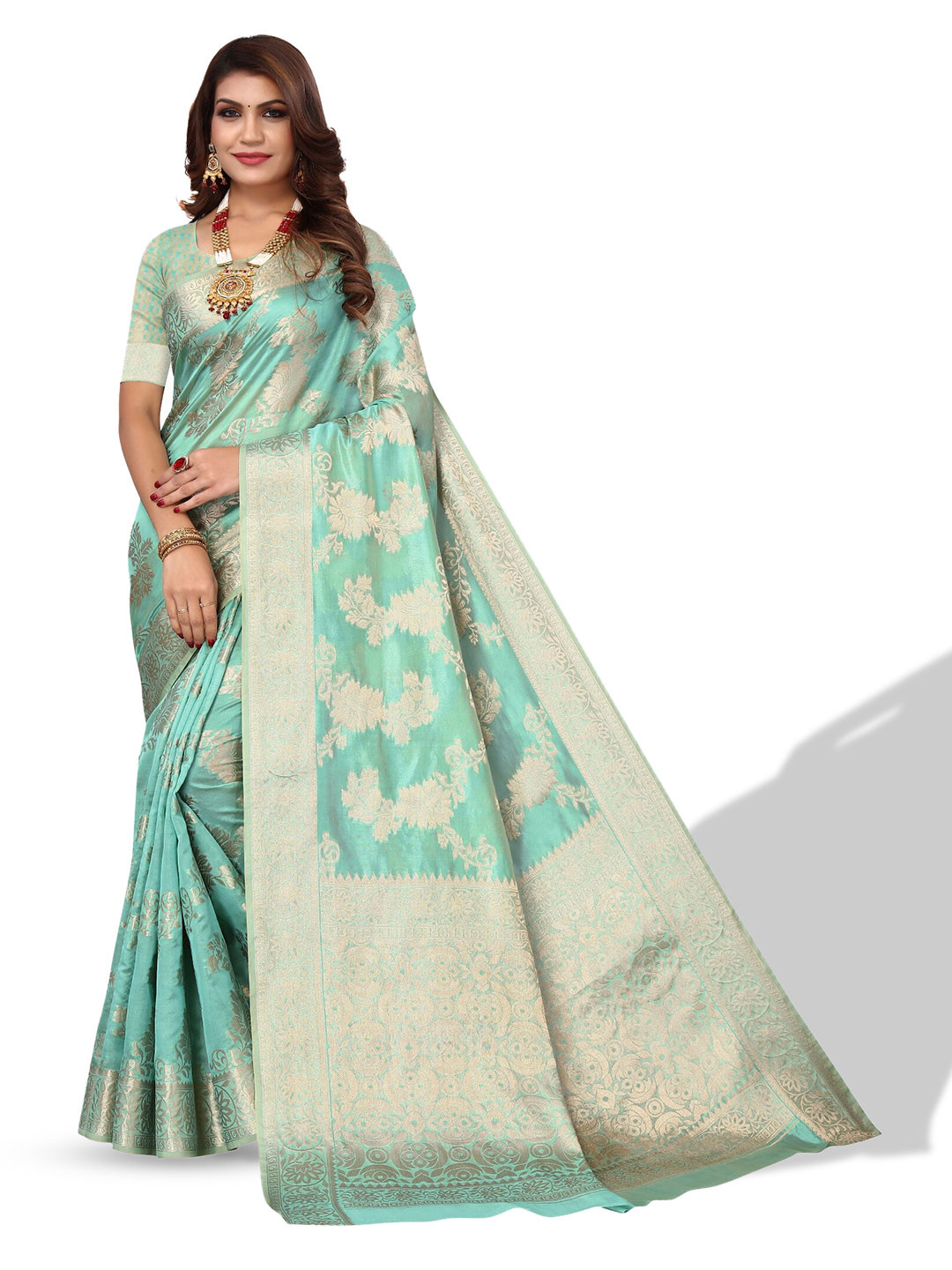 

DIVASTRI Floral Woven Design Zari Saree, Blue