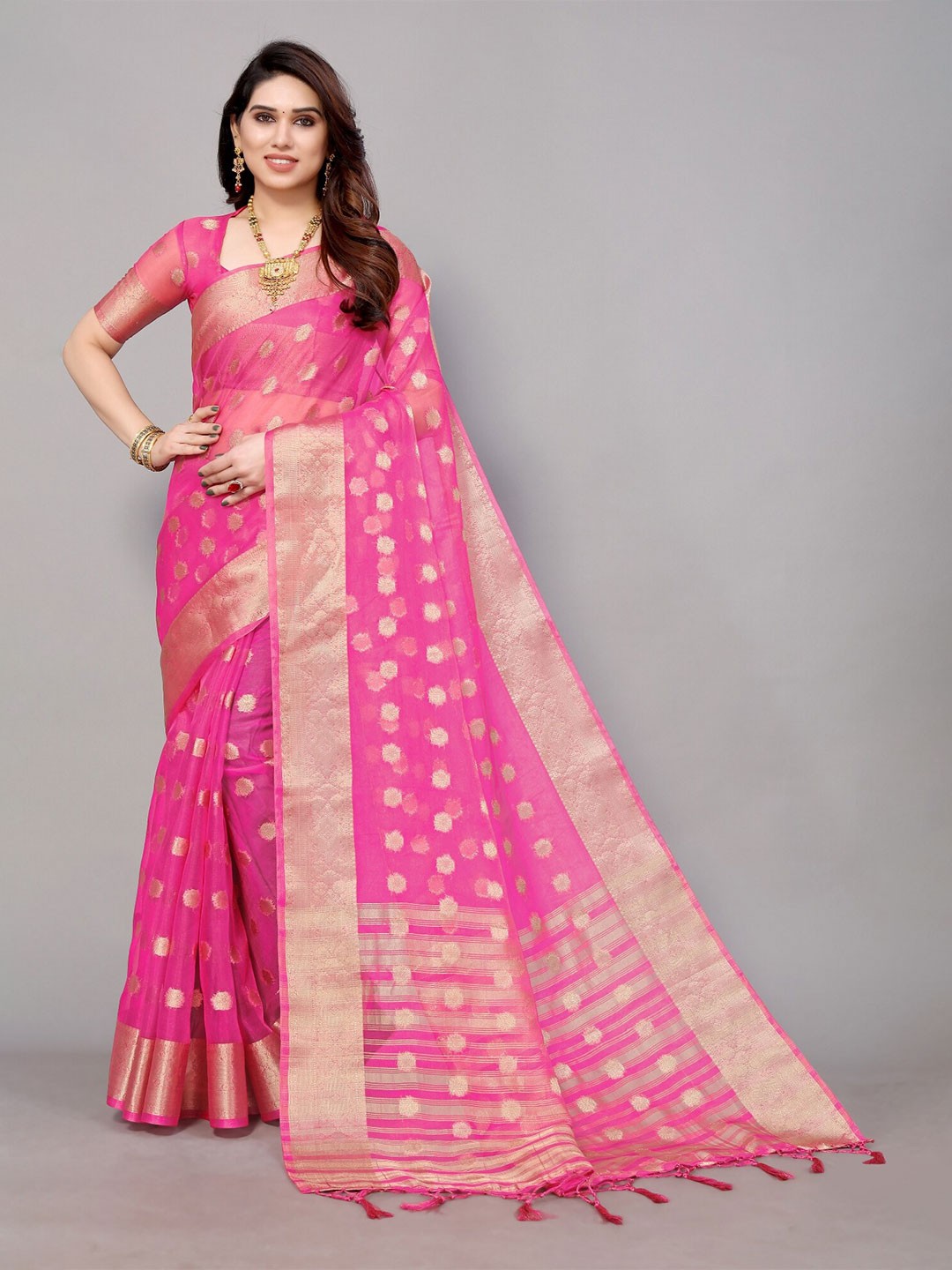 

DIVASTRI Ethnic Motifs Woven Design Zari Saree, Pink