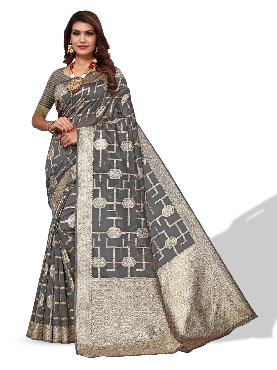

DIVASTRI Ethnic Woven Design Zari Saree, Grey