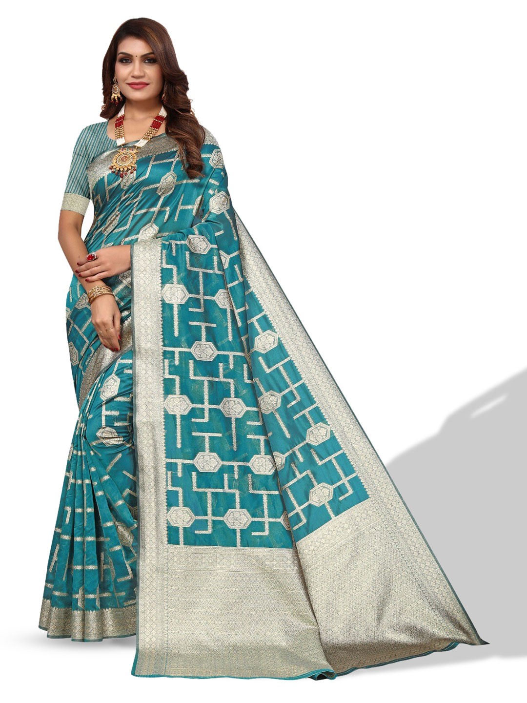 

DIVASTRI Ethnic Woven Design Zari Saree, Teal