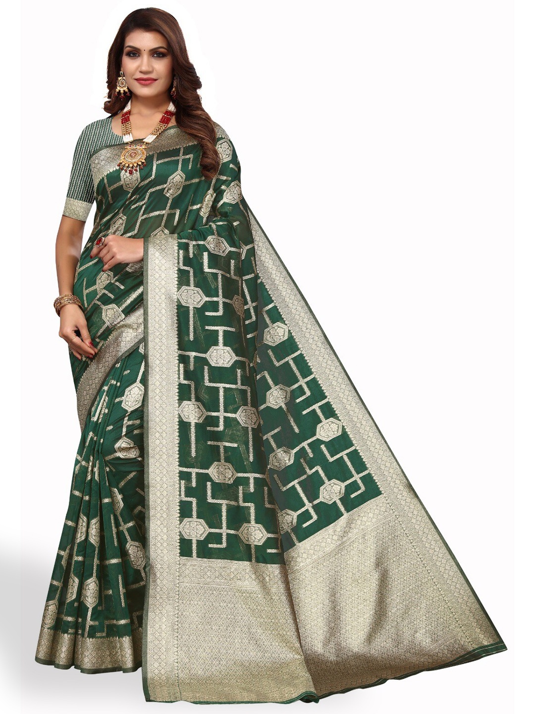 

DIVASTRI Ethnic Woven Design Zari Saree, Green