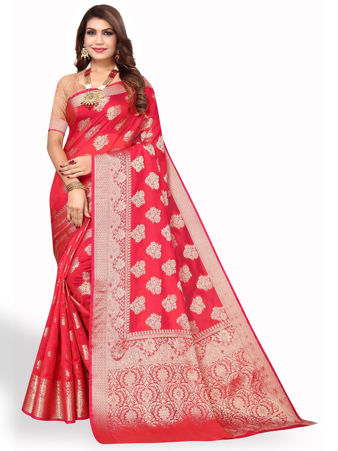

DIVASTRI Ethnic Motifs Woven Design Zari Saree, Pink