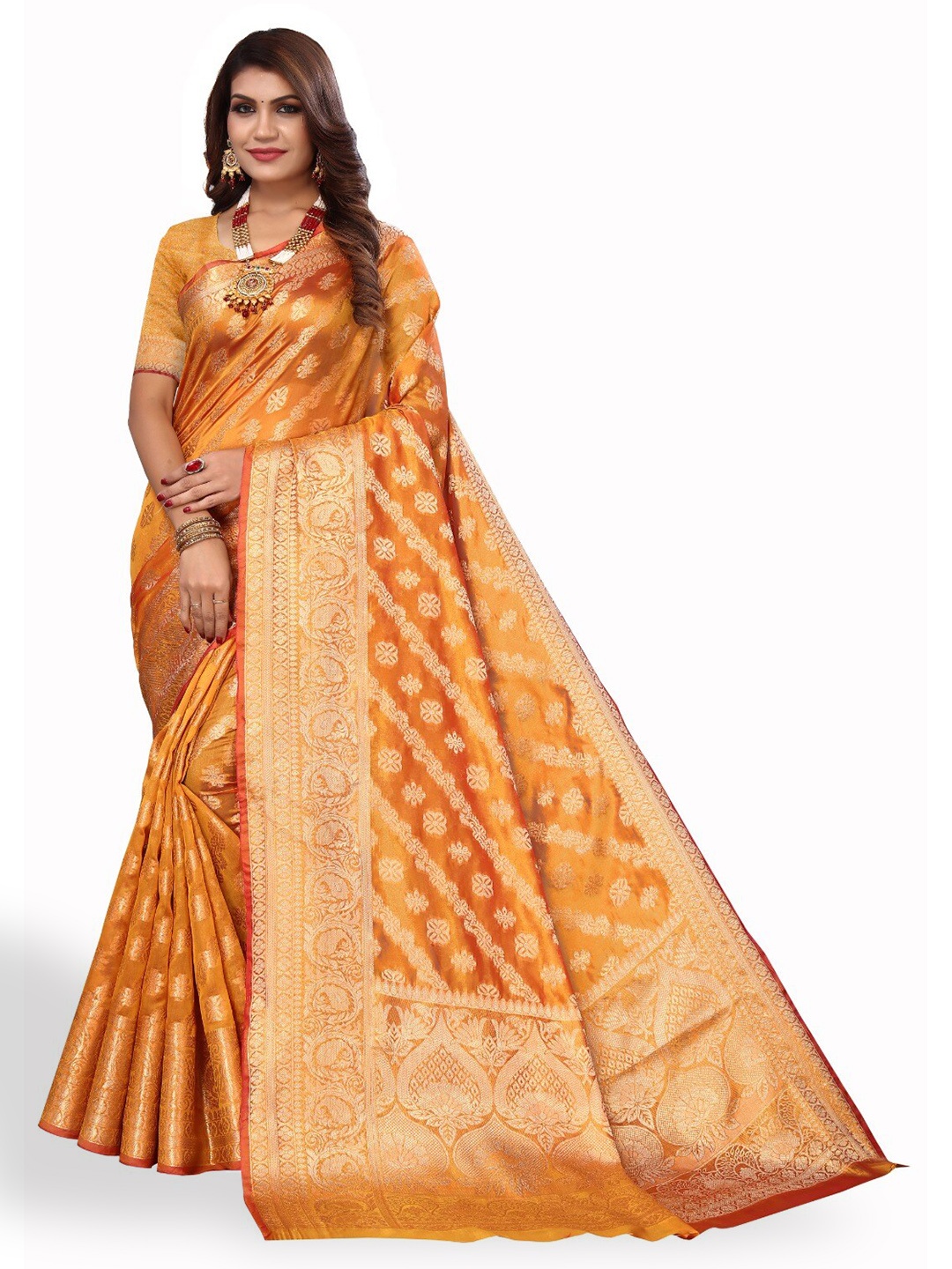 

DIVASTRI Ethnic Woven Design Zari Saree, Orange
