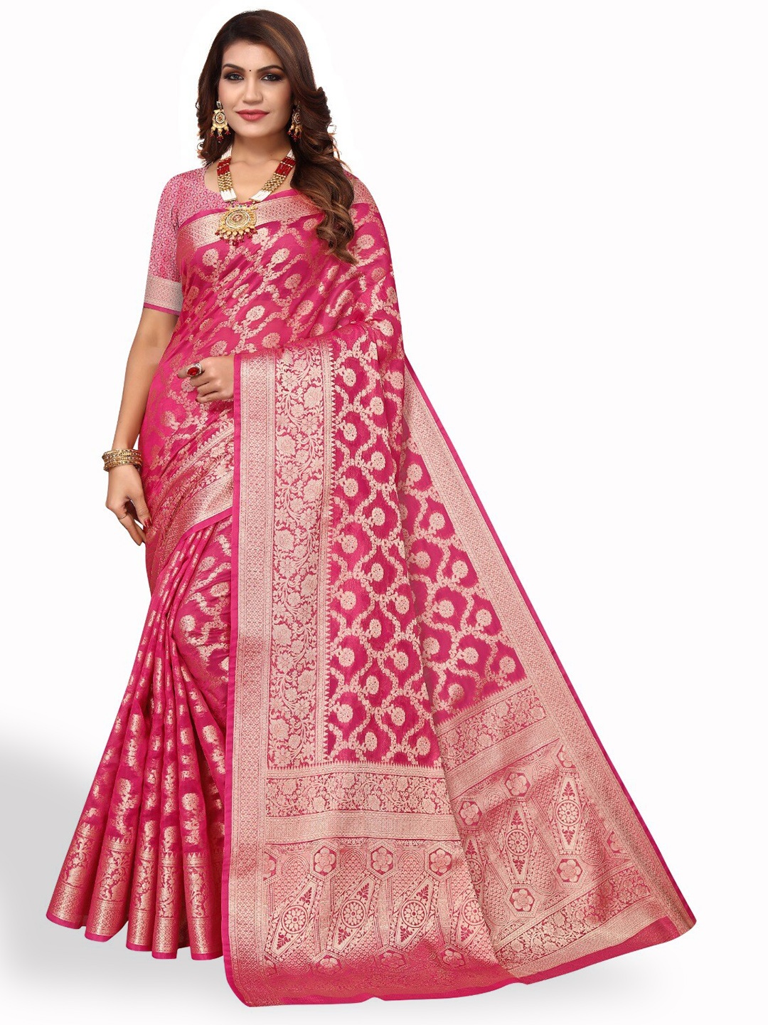 

DIVASTRI Ethnic Woven Design Zari Saree, Pink