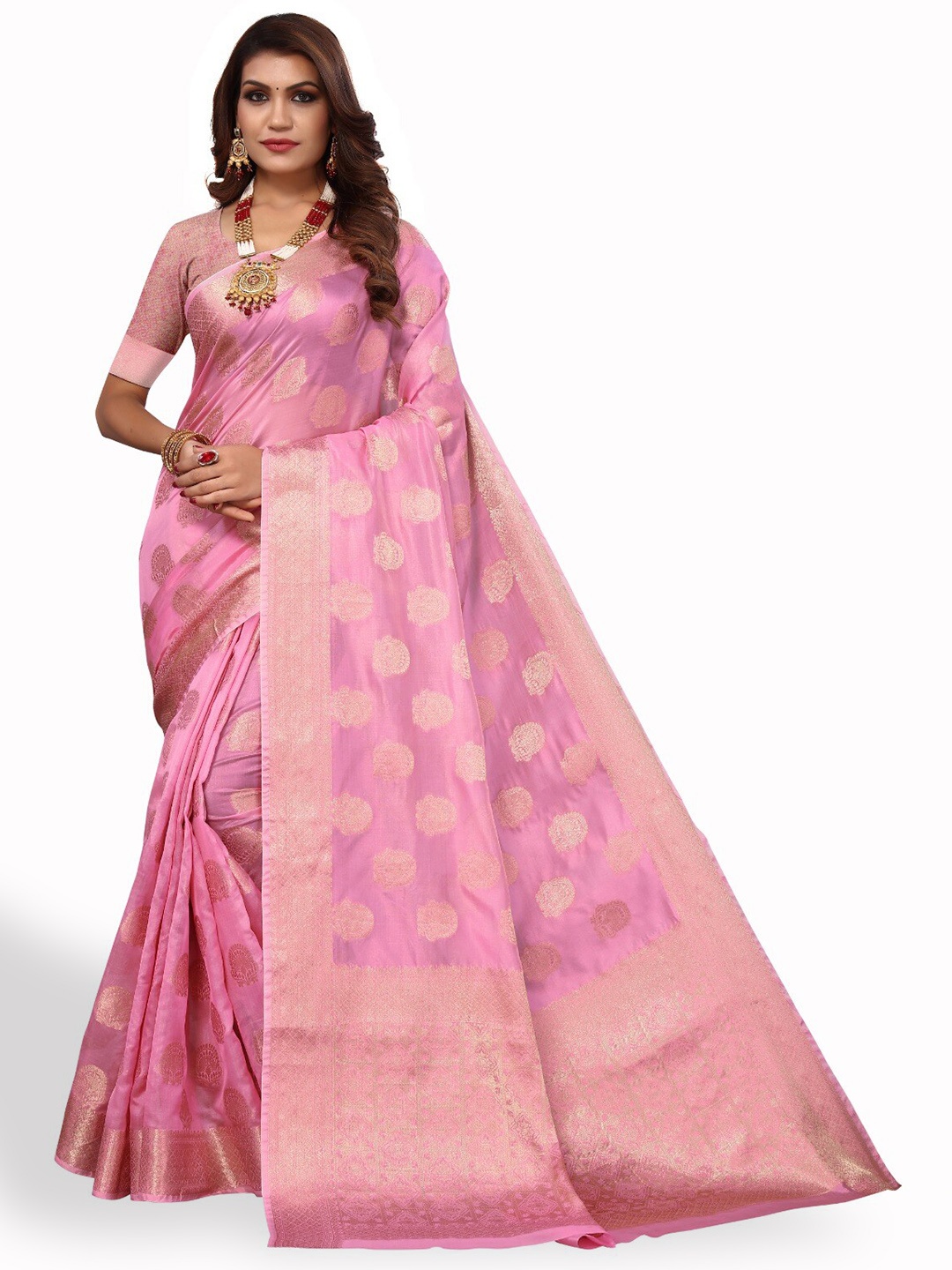

DIVASTRI Ethnic Motifs Woven Design Zari Saree, Pink