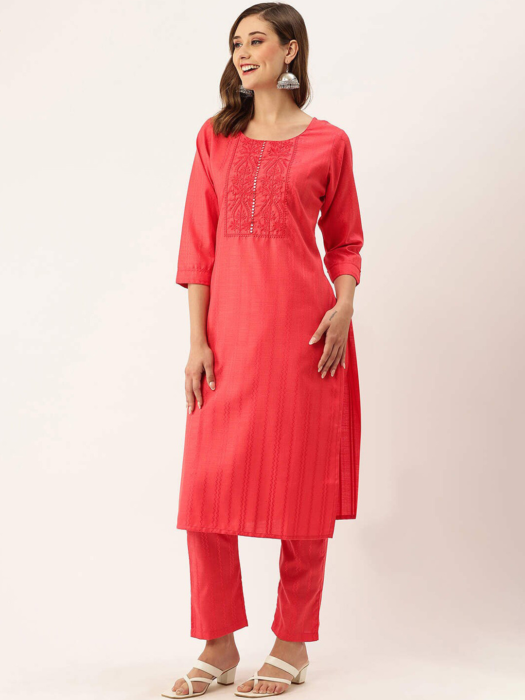 

ZOLA Coral Chevron Embroidered Thread Work Pure Cotton Kurta with Trousers