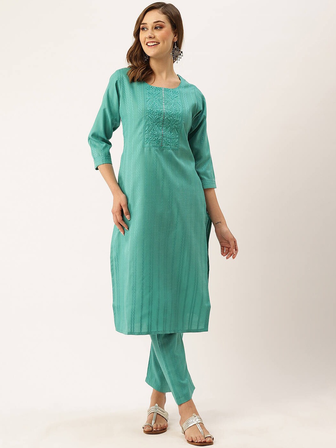 

ZOLA Green Printed Regular Pure Cotton Kurta With Trousers