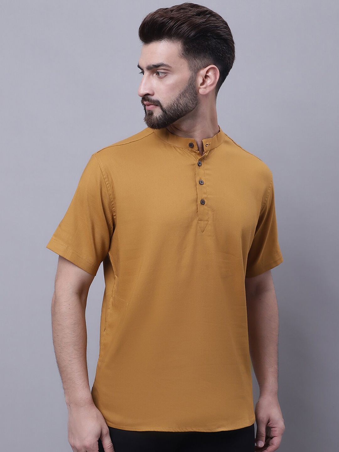 

even Band Collar Pure Cotton Kurta, Brown