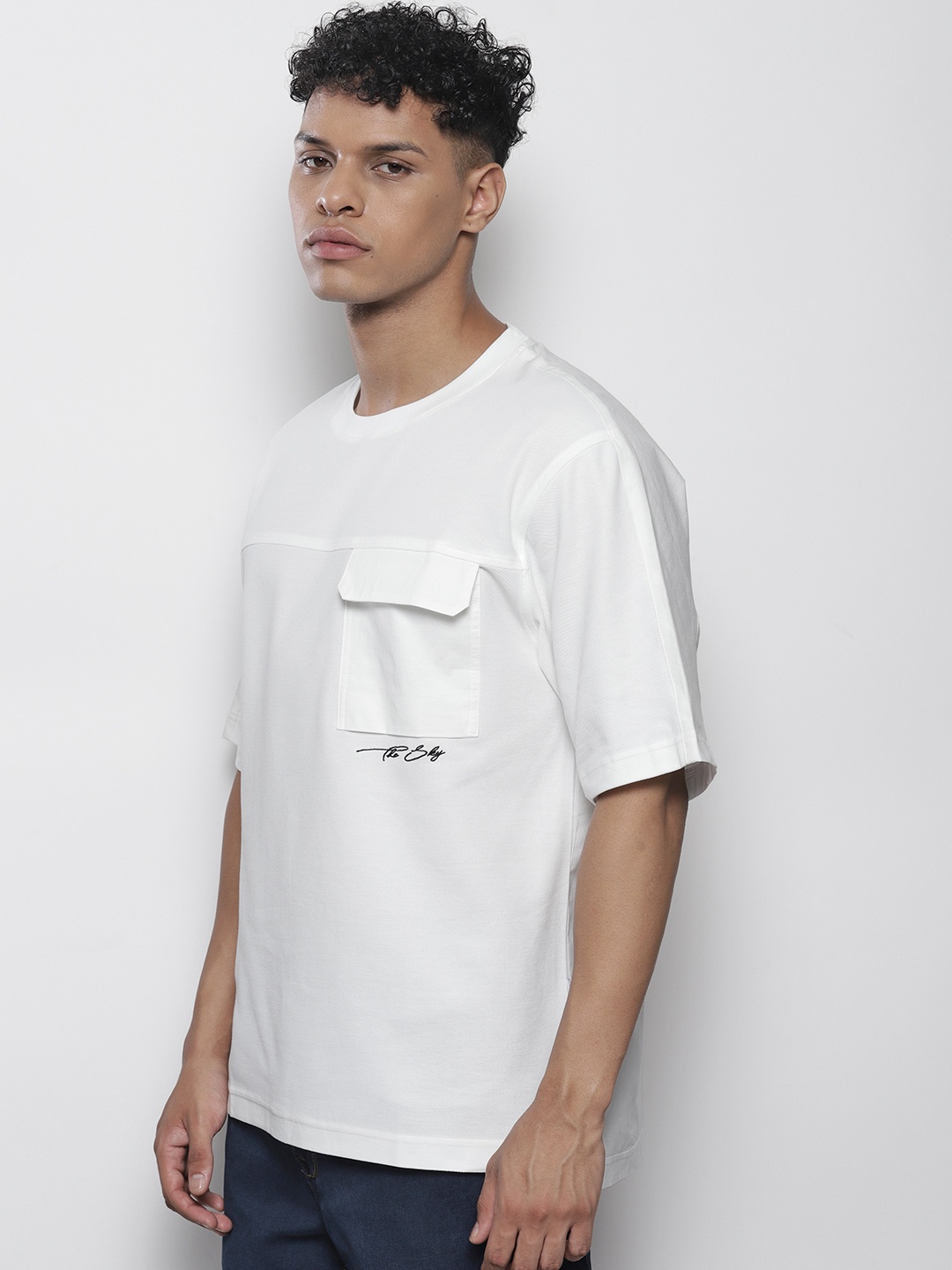 

SEMIR Men Drop-Shoulder Sleeves Pure Cotton Pockets T-shirt, White