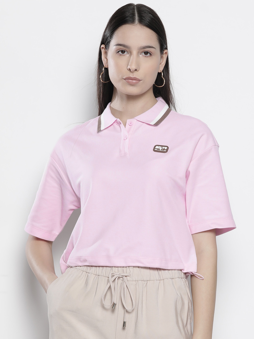 

SEMIR Polo Collar Relaxed T-shirt, Pink