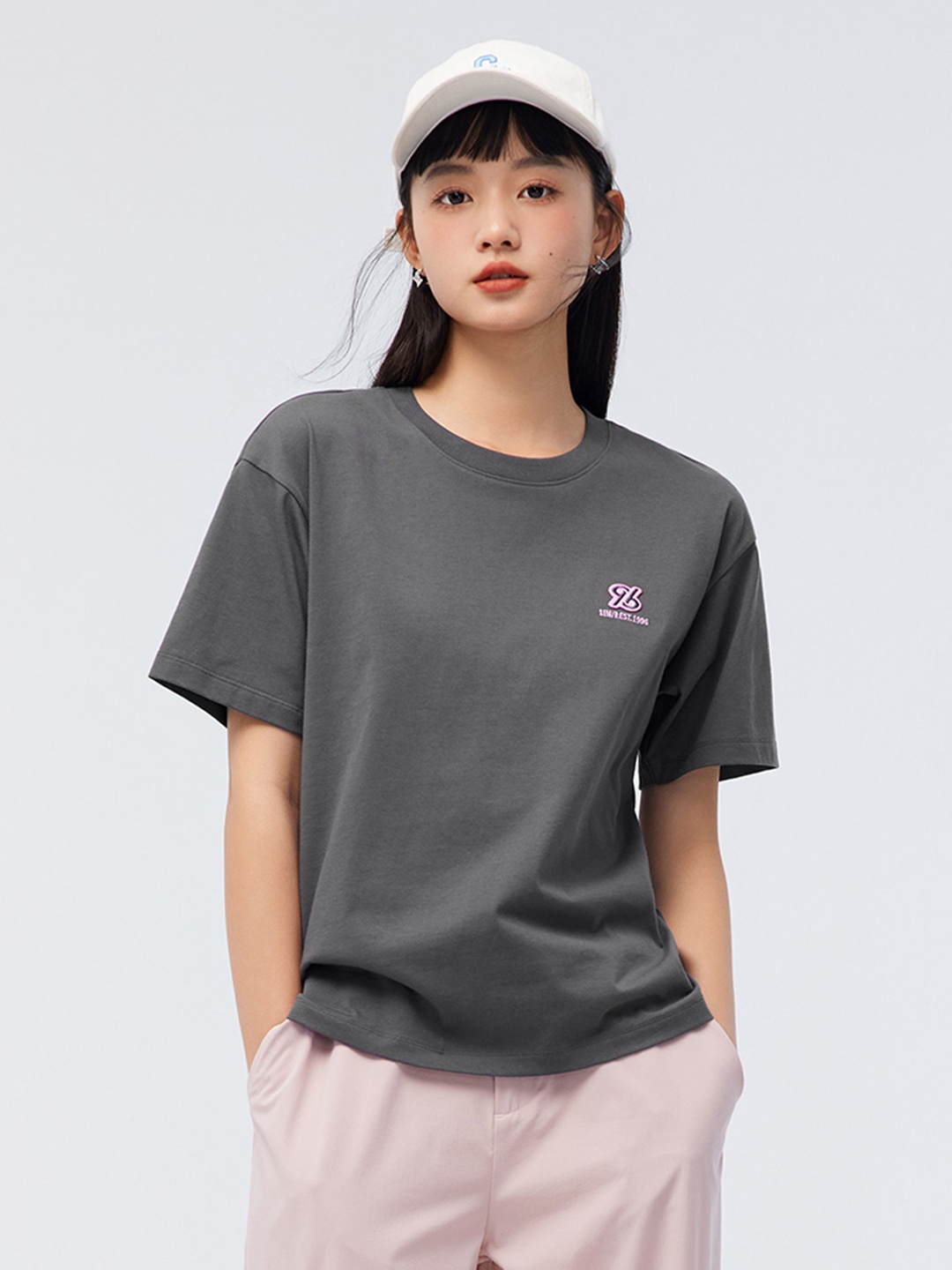 

SEMIR Women Drop-Shoulder Sleeves Relaxed Fit T-shirt, Charcoal
