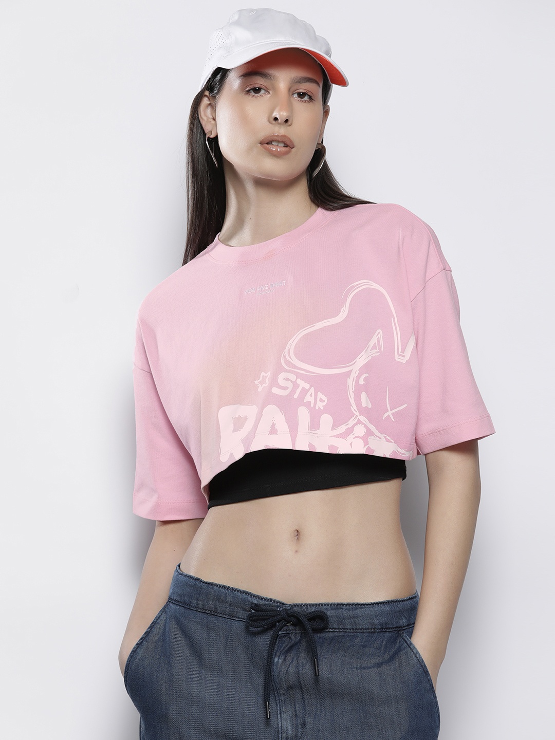 

SEMIR Printed Drop-Shoulder Sleeves Pure Cotton Boxy T-shirt with Inner, Pink