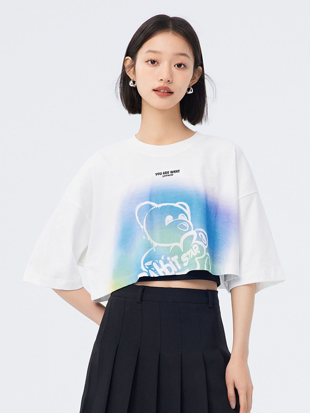 

SEMIR Dyed & Printed Drop-Shoulder Sleeves Pure Cotton Boxy T-shirt, White