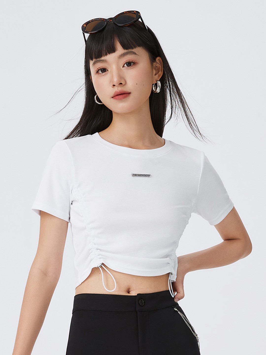 

SEMIR Ruched Detail Crop Top, White