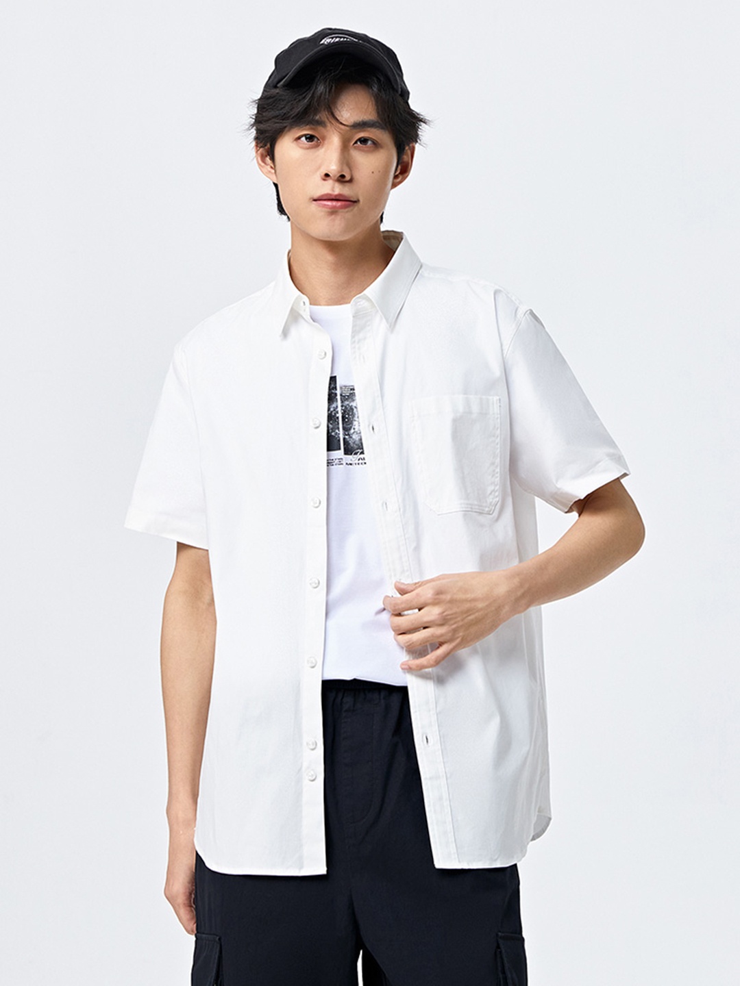 

SEMIR Spread Collar Short Sleeves Casual Shirt, White