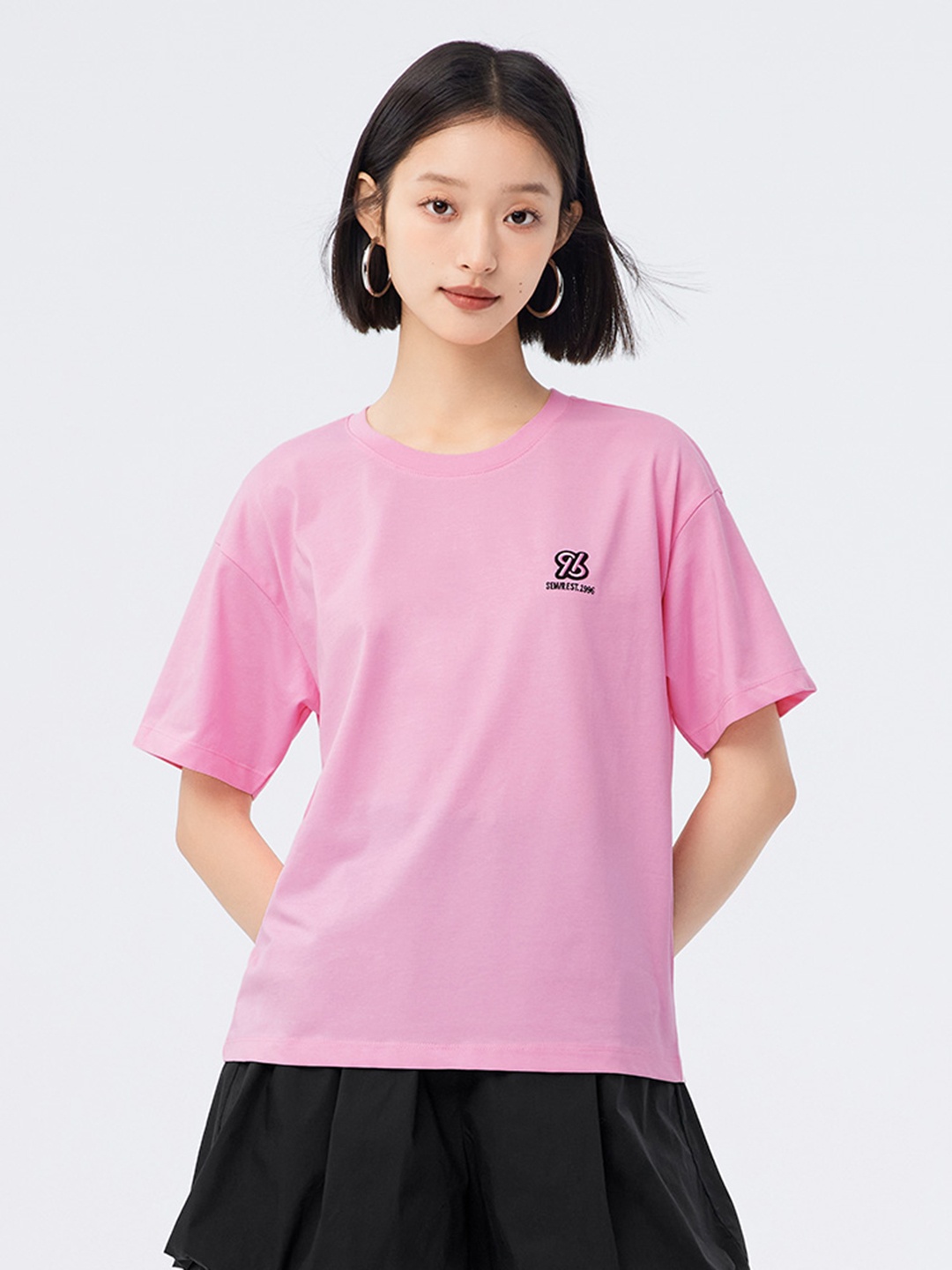 

SEMIR Drop-Shoulder Sleeves T-shirt, Pink