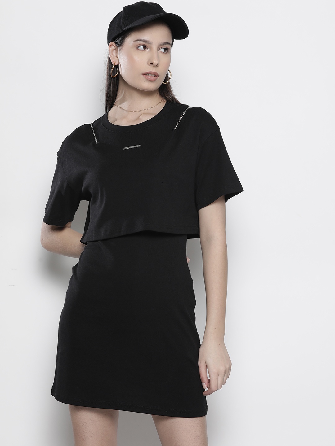 

SEMIR Layered Style A-Line Mini Dress, Black