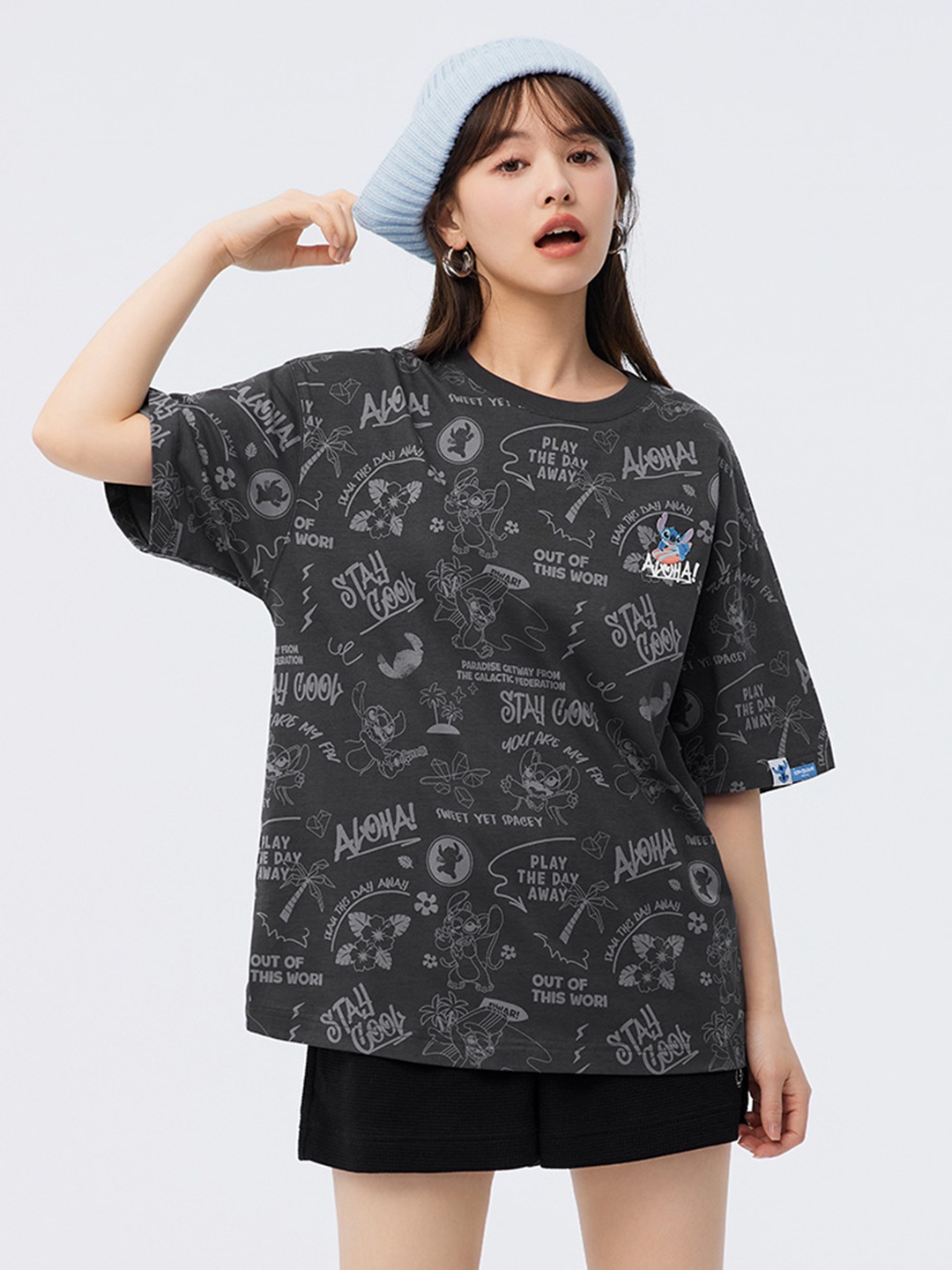 

SEMIR Pure Cotton Printed Drop-Shoulder Sleeves Longline T-shirt, Charcoal