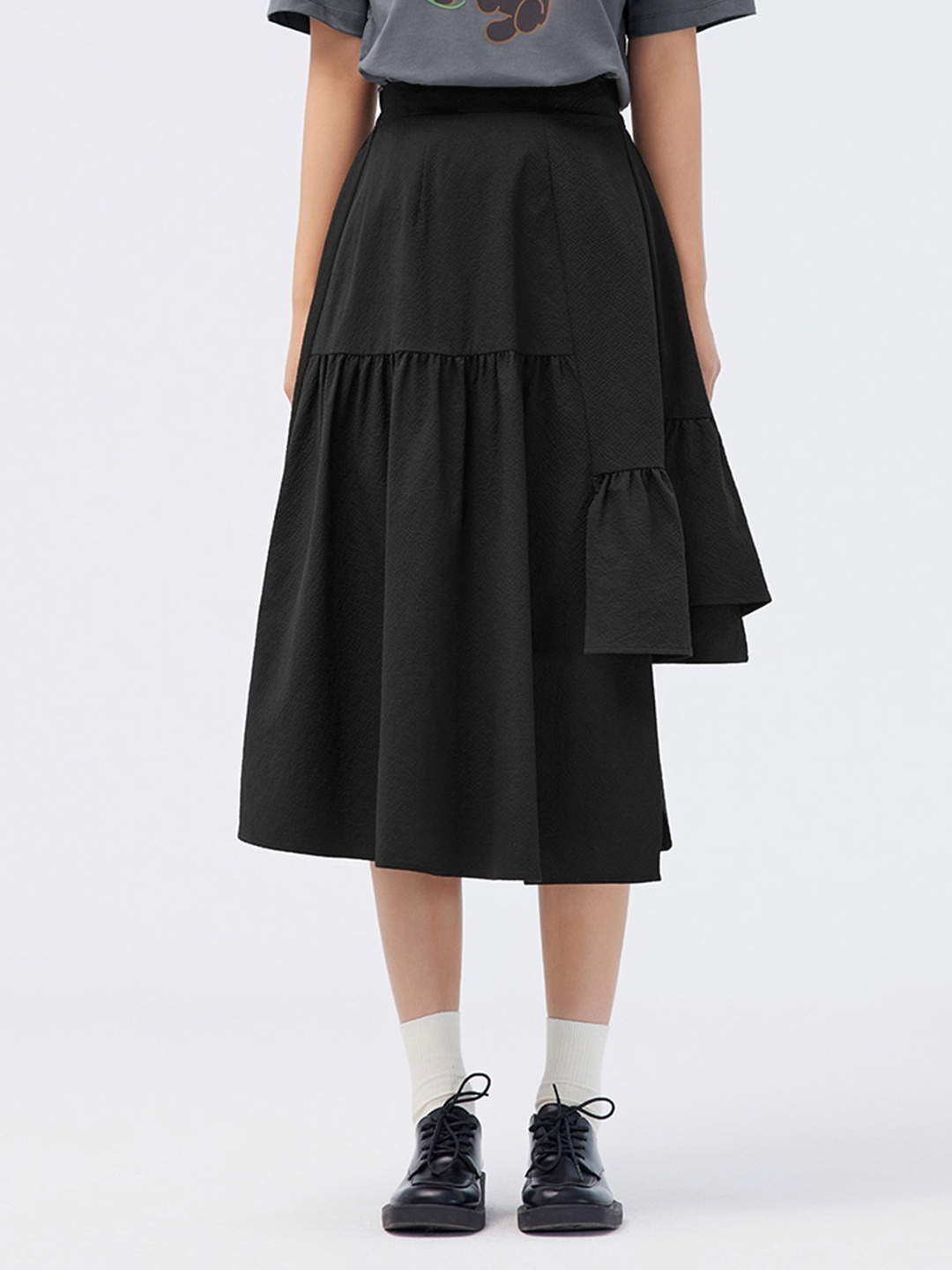 

SEMIR Tiered Midi A-Line Skirt, Black