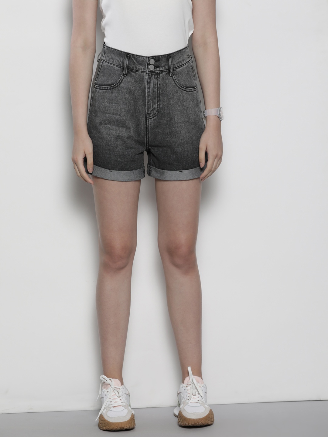 

SEMIR Women High-Rise Denim Shorts, Charcoal