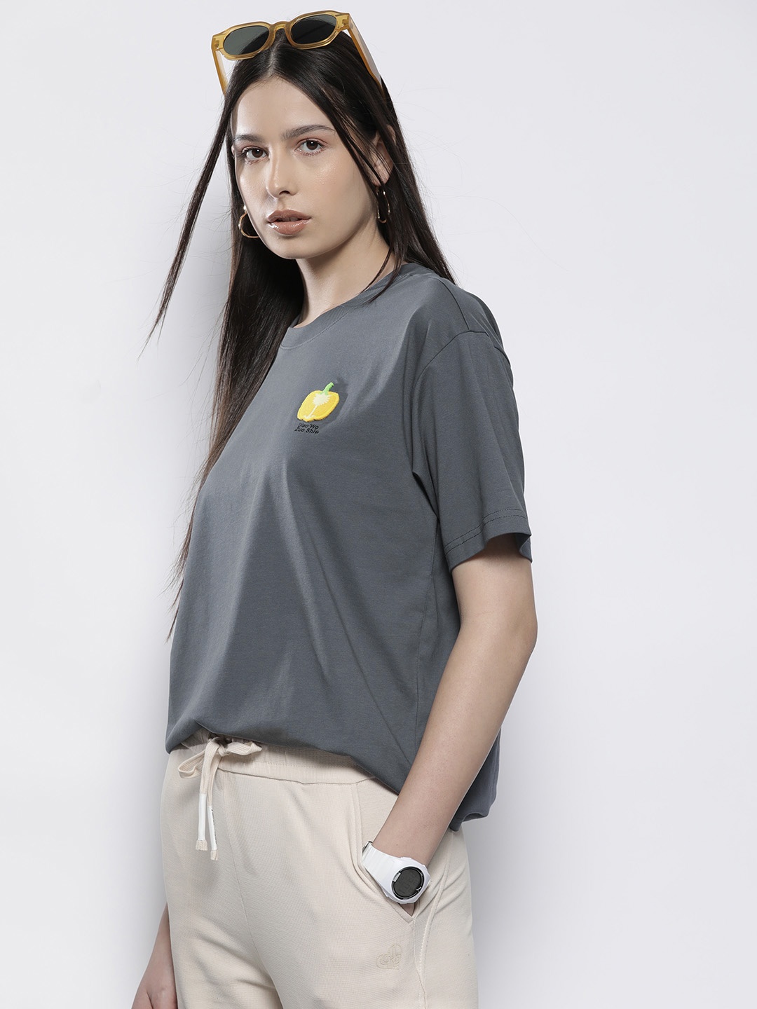 

SEMIR Applique Relaxed T-shirt, Charcoal