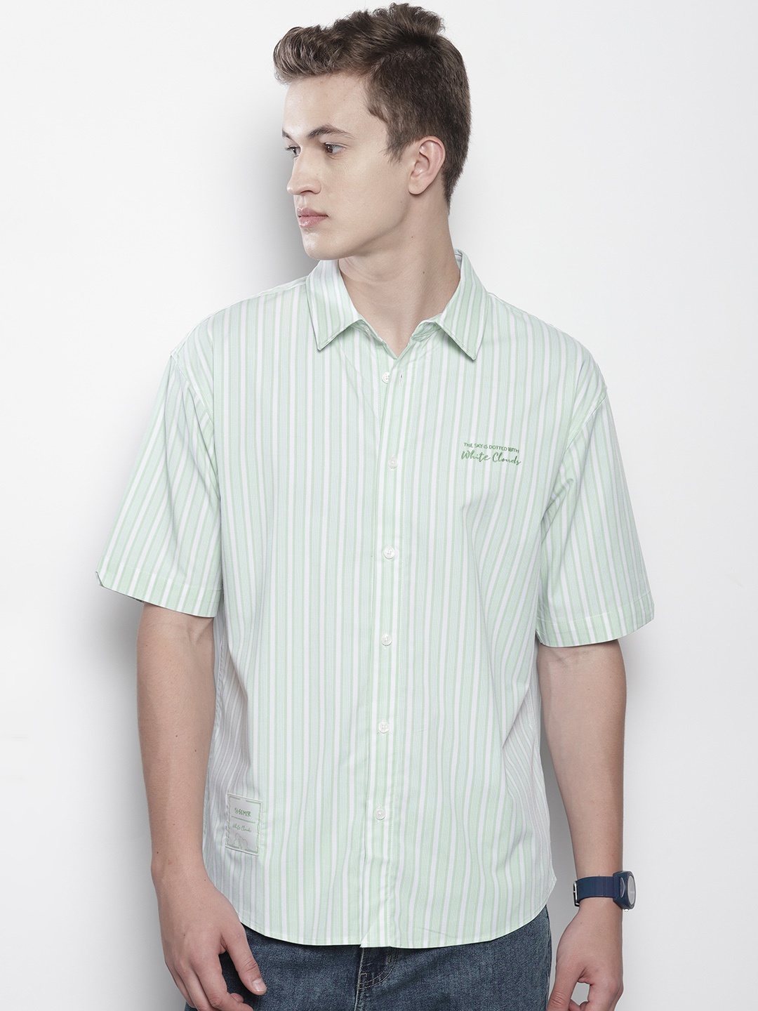 

SEMIR Men Striped Casual Shirt, Green