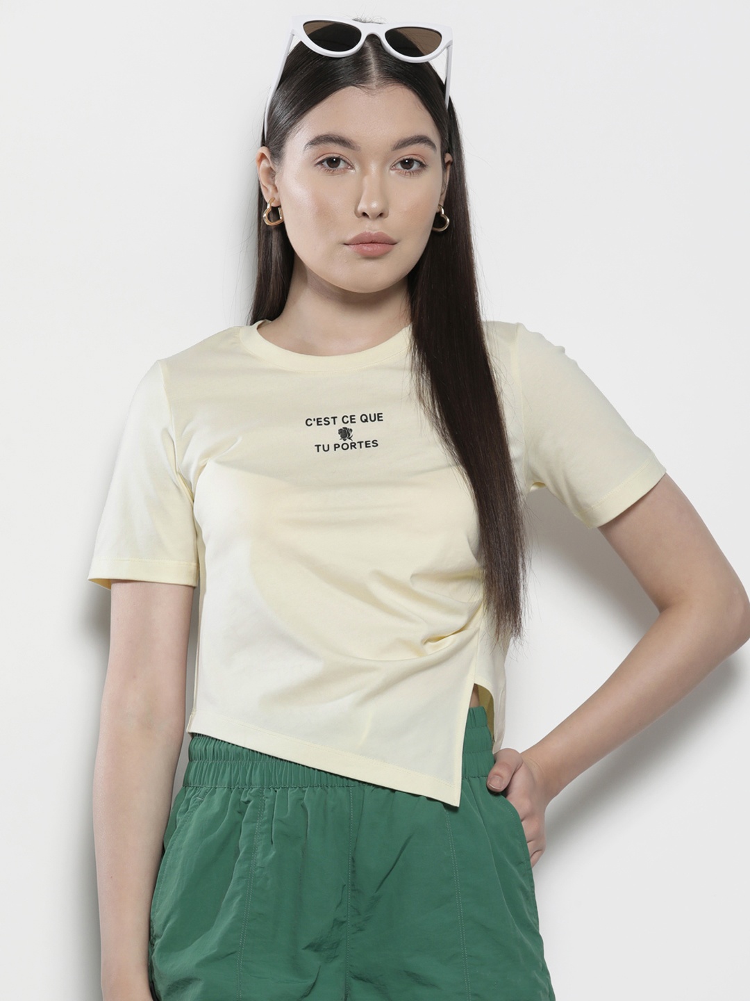 

SEMIR Embroidered Side Slit Cotton Top, Cream