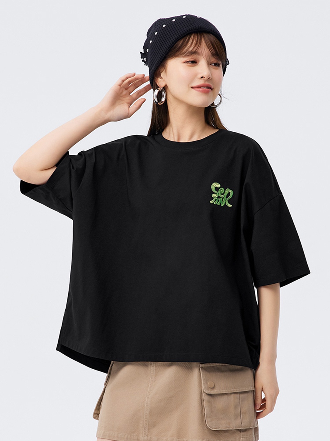 

SEMIR Drop-Shoulder Sleeves Relaxed T-shirt, Black