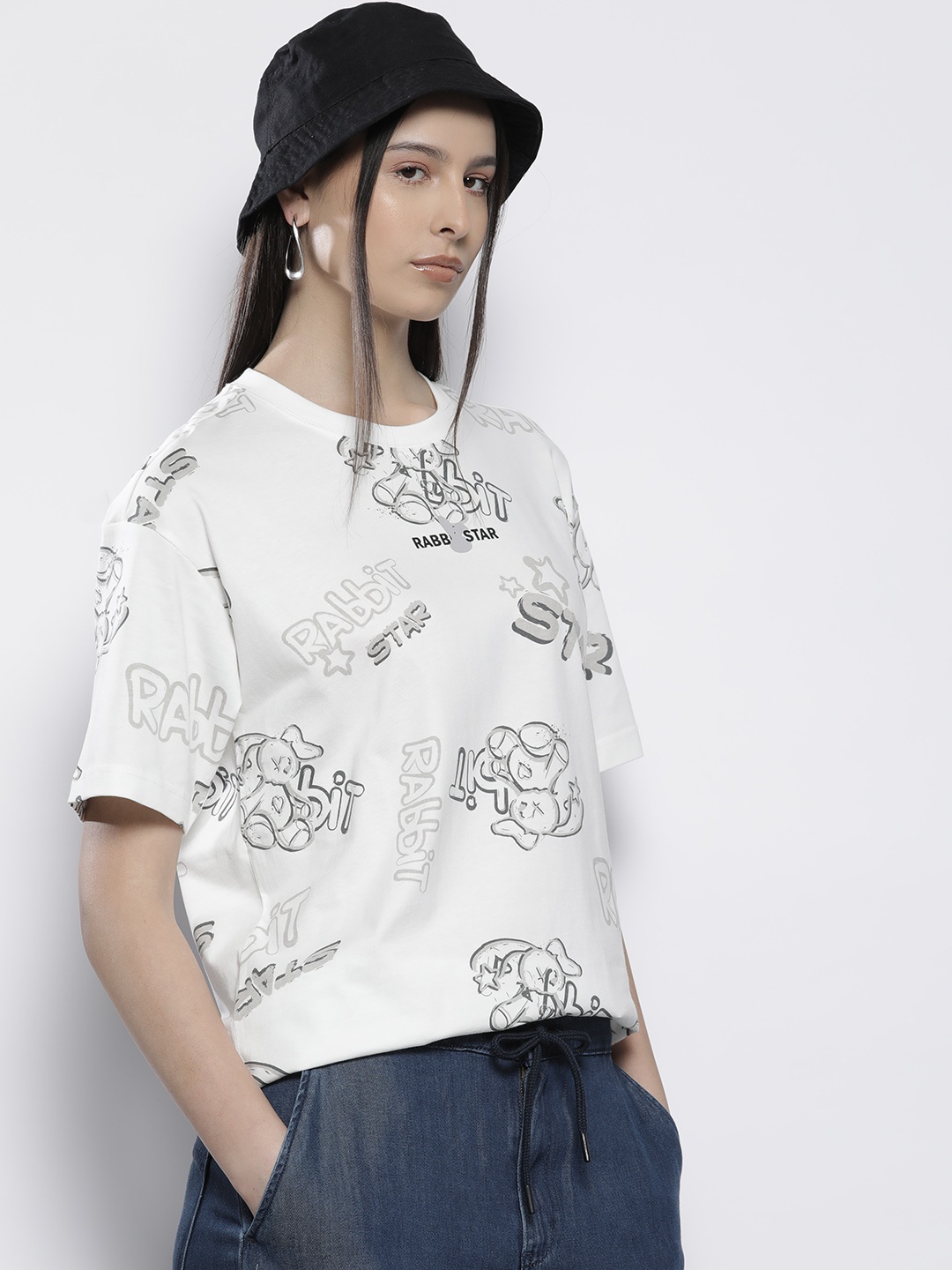 

SEMIR Printed Drop-Shoulder Sleeves Pure Cotton Relaxed T-shirt, White