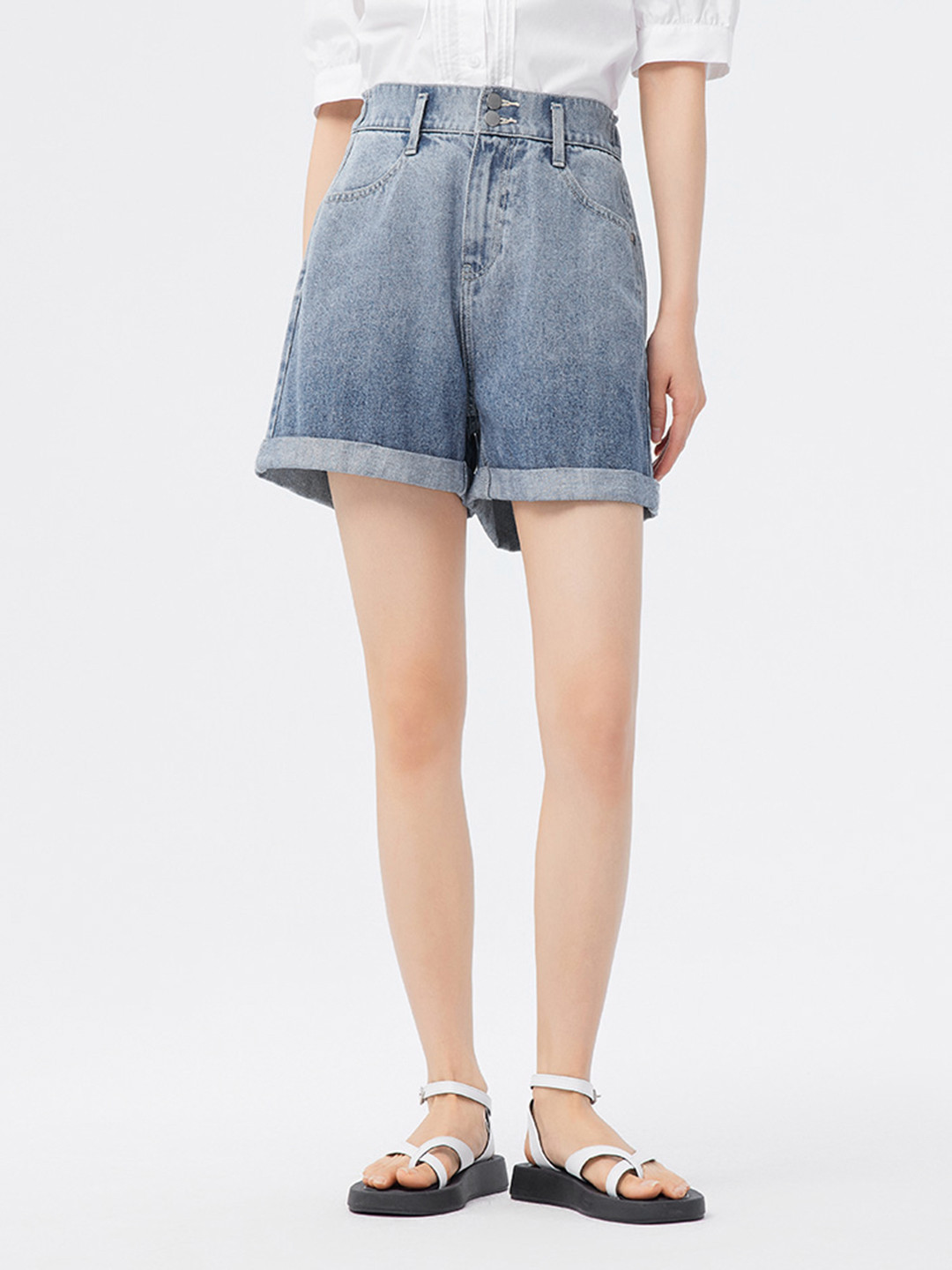 

SEMIR Women Washed High-Rise Denim Shorts, Blue