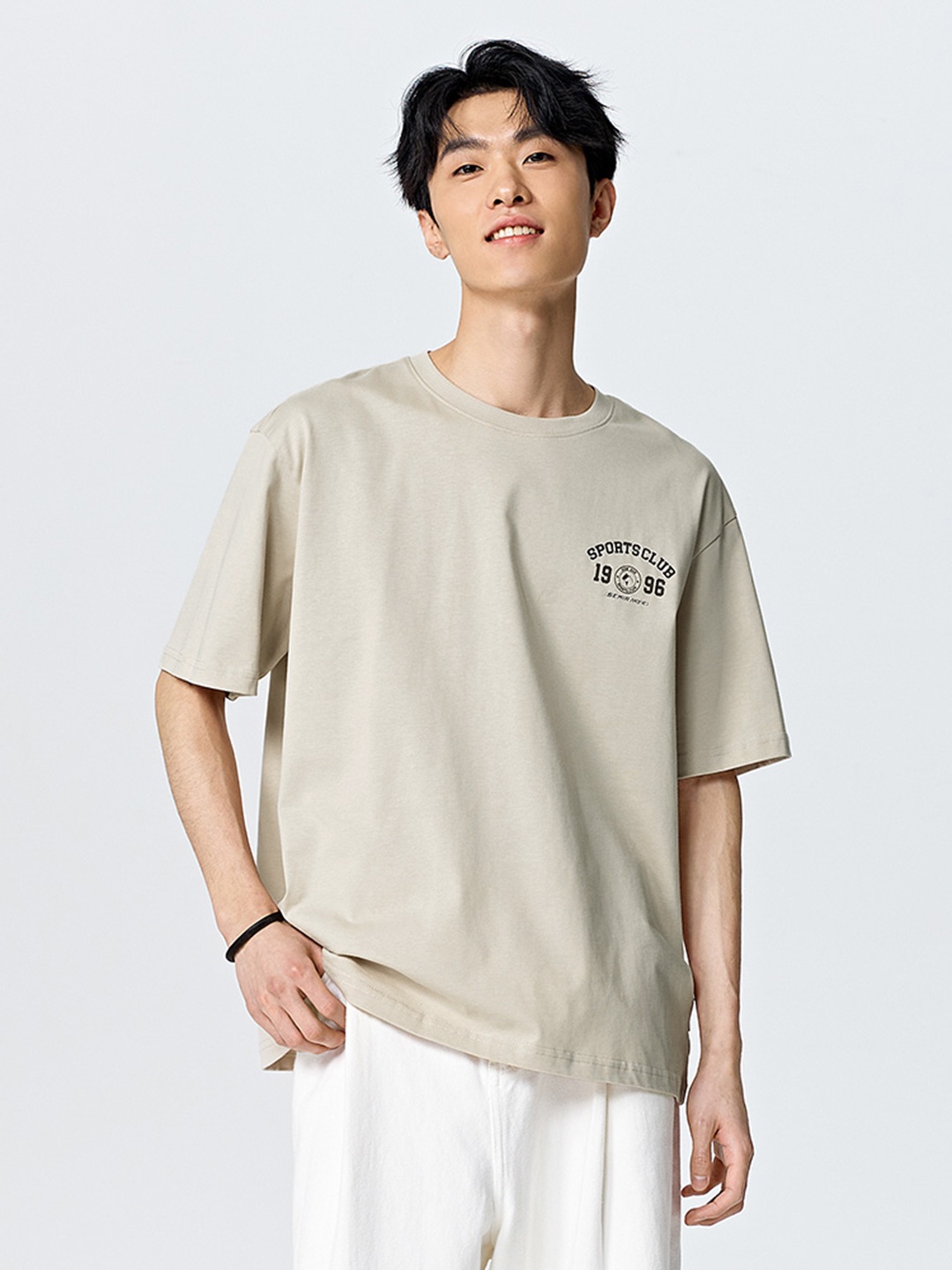 

SEMIR Typography Printed Drop-Shoulder Sleeves Pure Cotton T-shirt, Beige