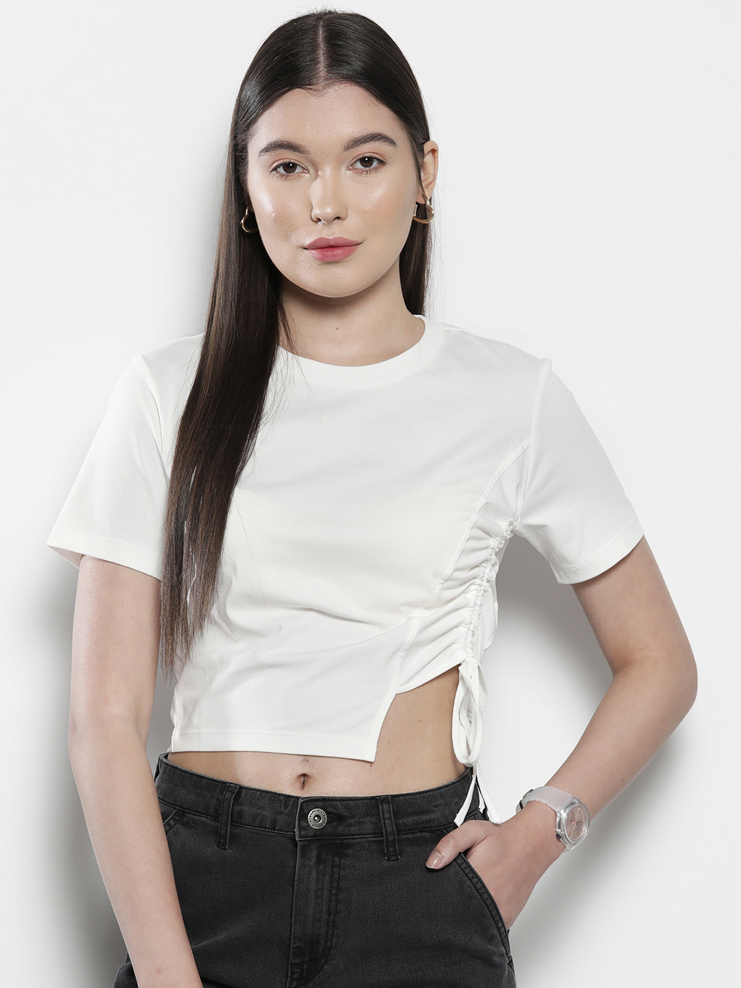 

SEMIR Ruched Crop Top, White