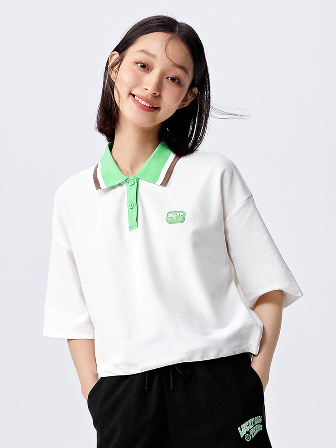 

SEMIR Polo Collar Drop-Shoulder Sleeves Boxy T-shirt, White