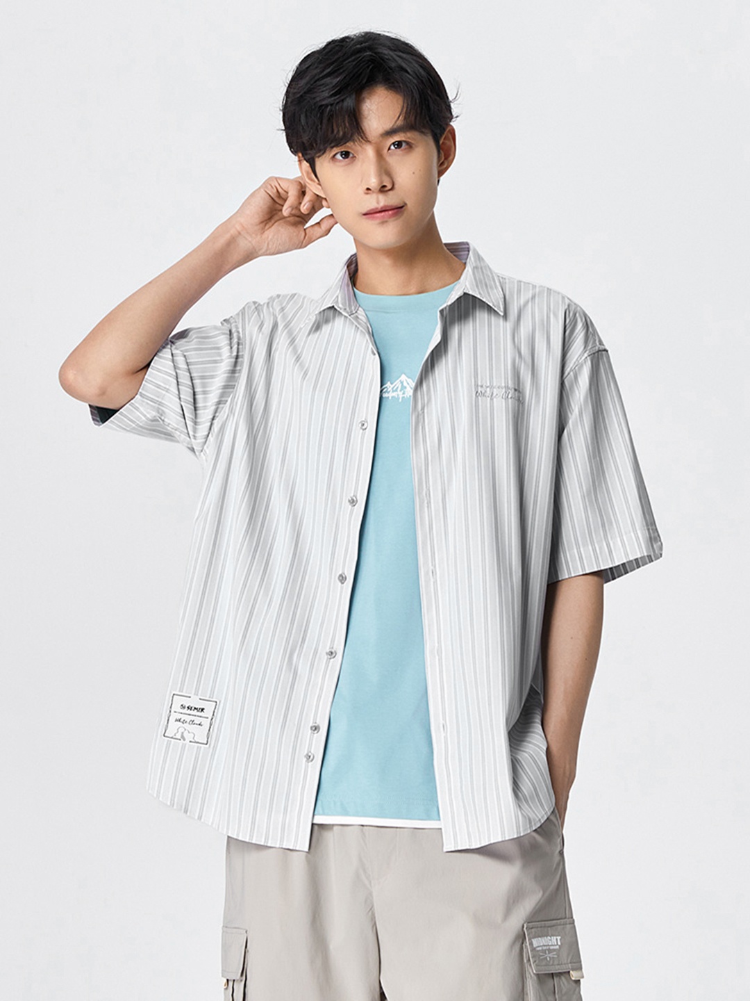 

SEMIR Striped Casual Shirt, Grey