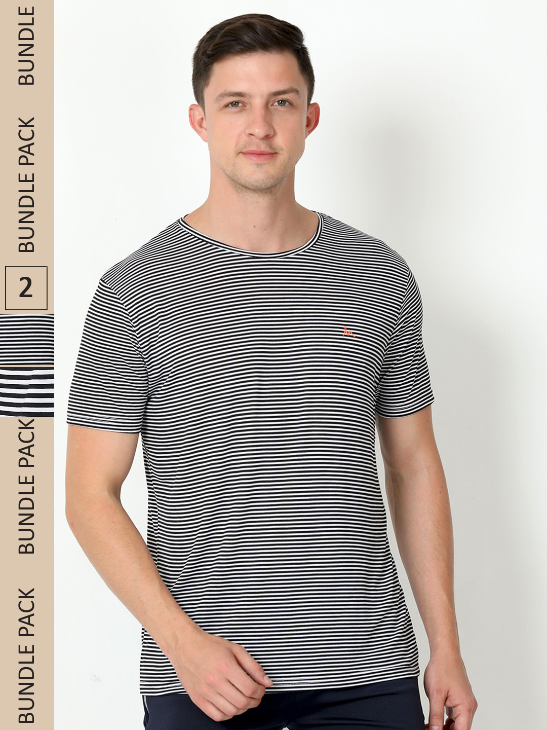 

Masculino Latino Pack Of 2 Striped Raglan Sleeves Sports T-shirt, White