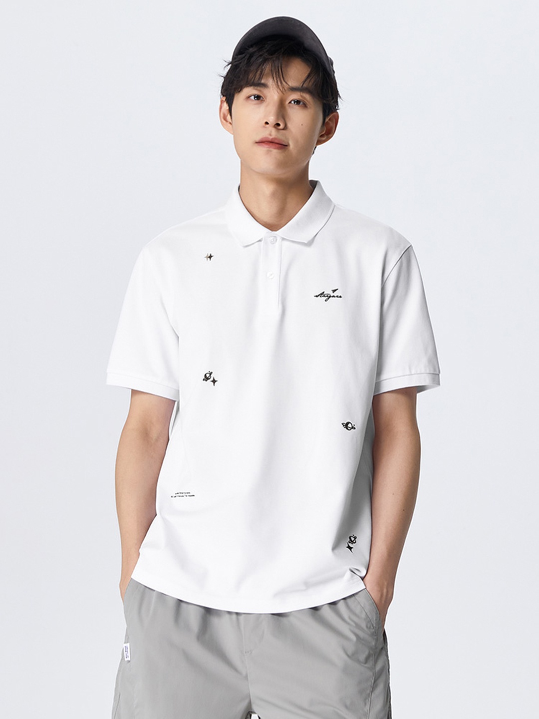 

SEMIR Printed Polo Collar Drop-Shoulder Sleeves T-shirt, White