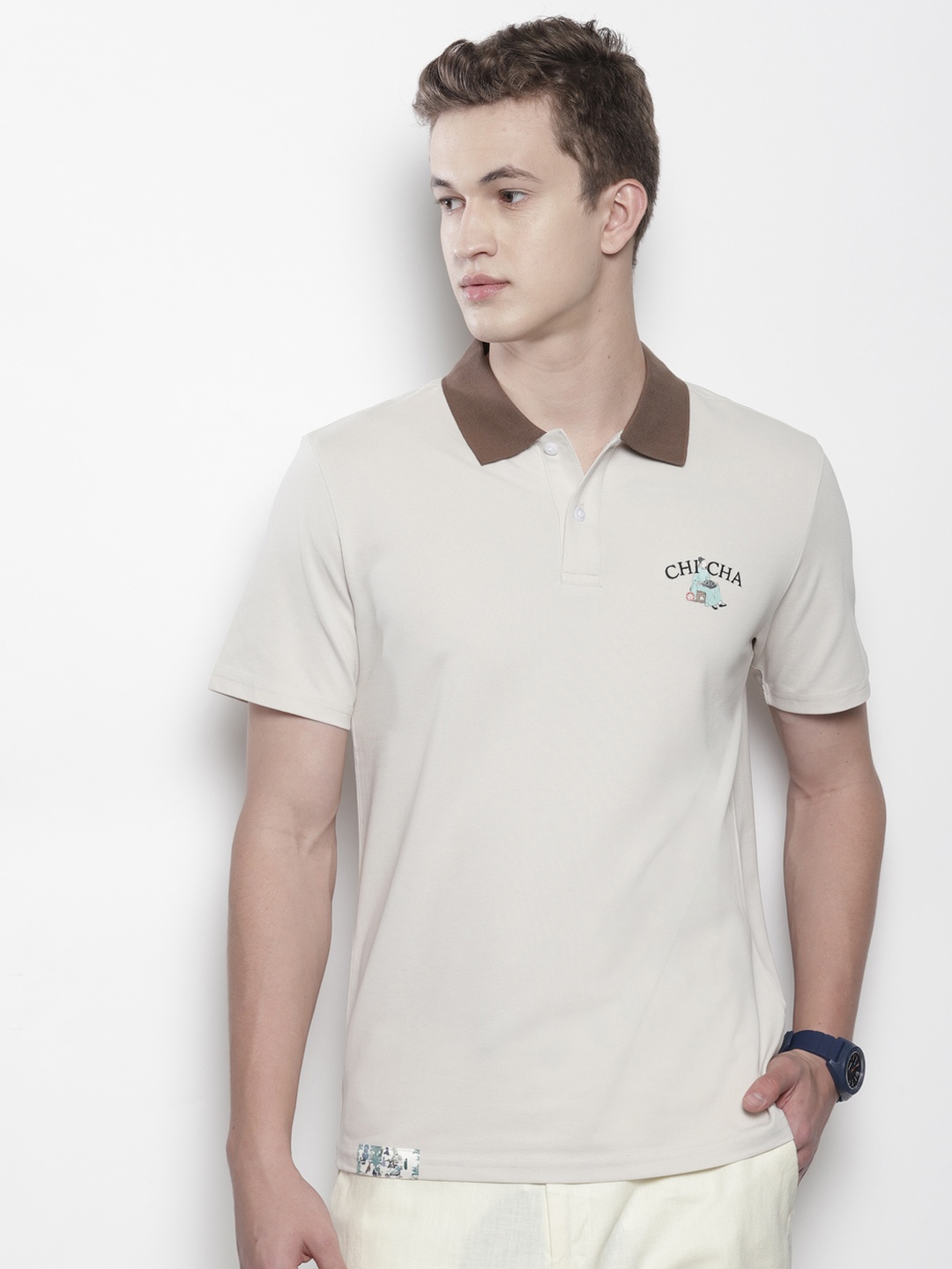 

SEMIR Polo Collar Slim Fit T-shirt, Beige