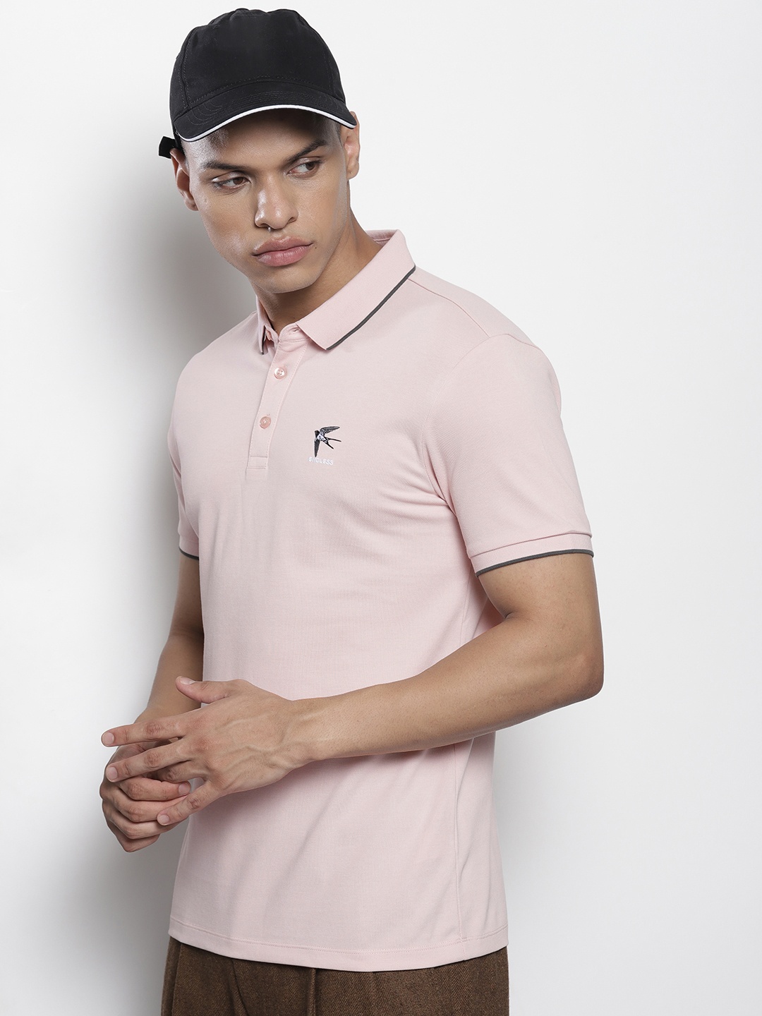 

SEMIR Men Pink Polo Collar Slim Fit T-shirt