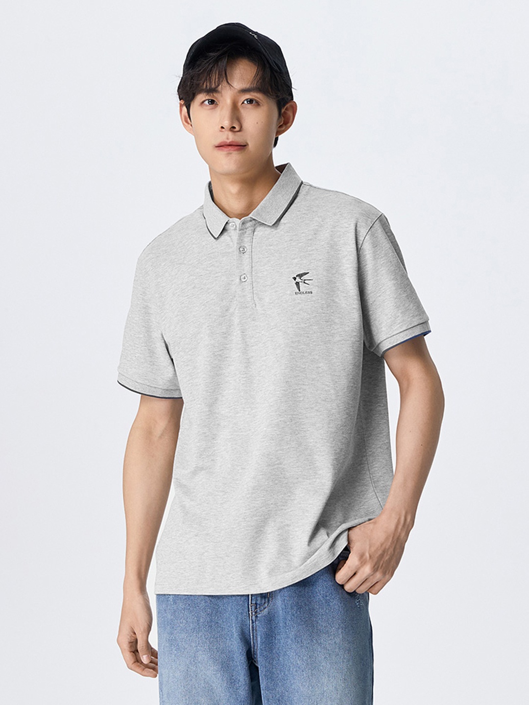 

SEMIR Polo Collar Drop-Shoulder Sleeves T-shirt, Grey melange