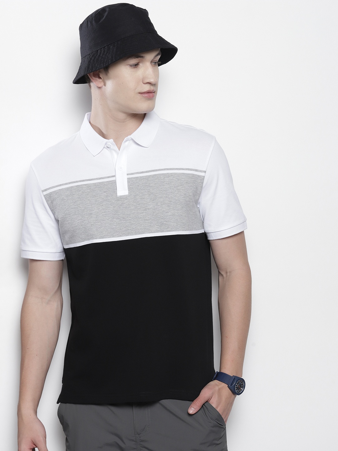 

SEMIR Striped Polo Collar Slim Fit T-shirt, Black