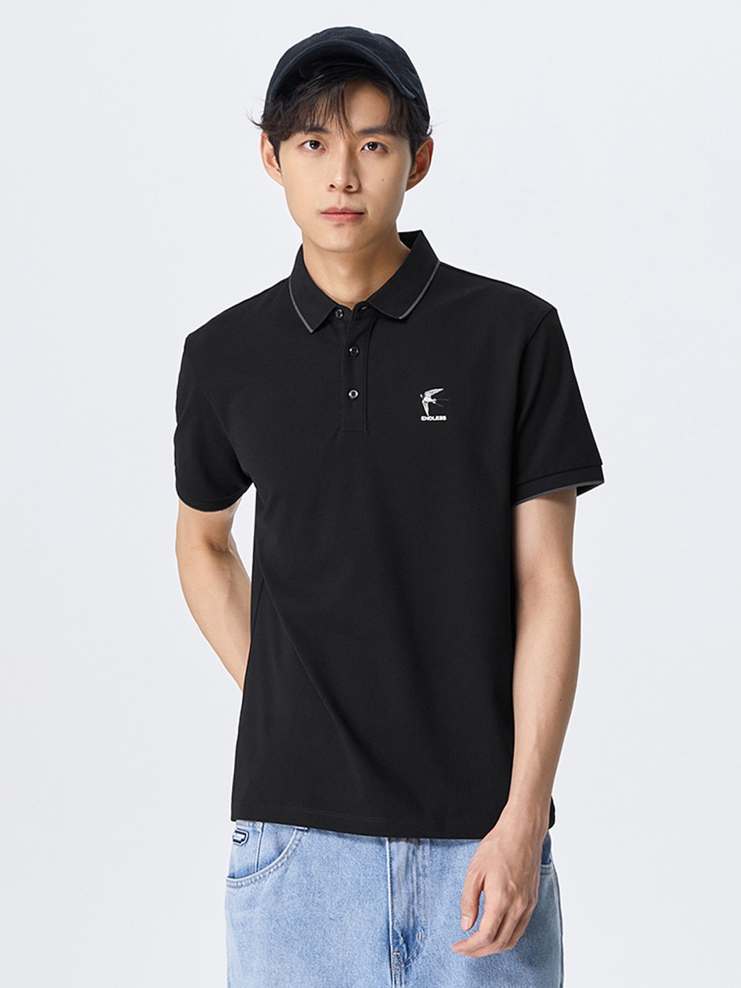 

SEMIR Men Polo Collar Slim Fit T-shirt, Black